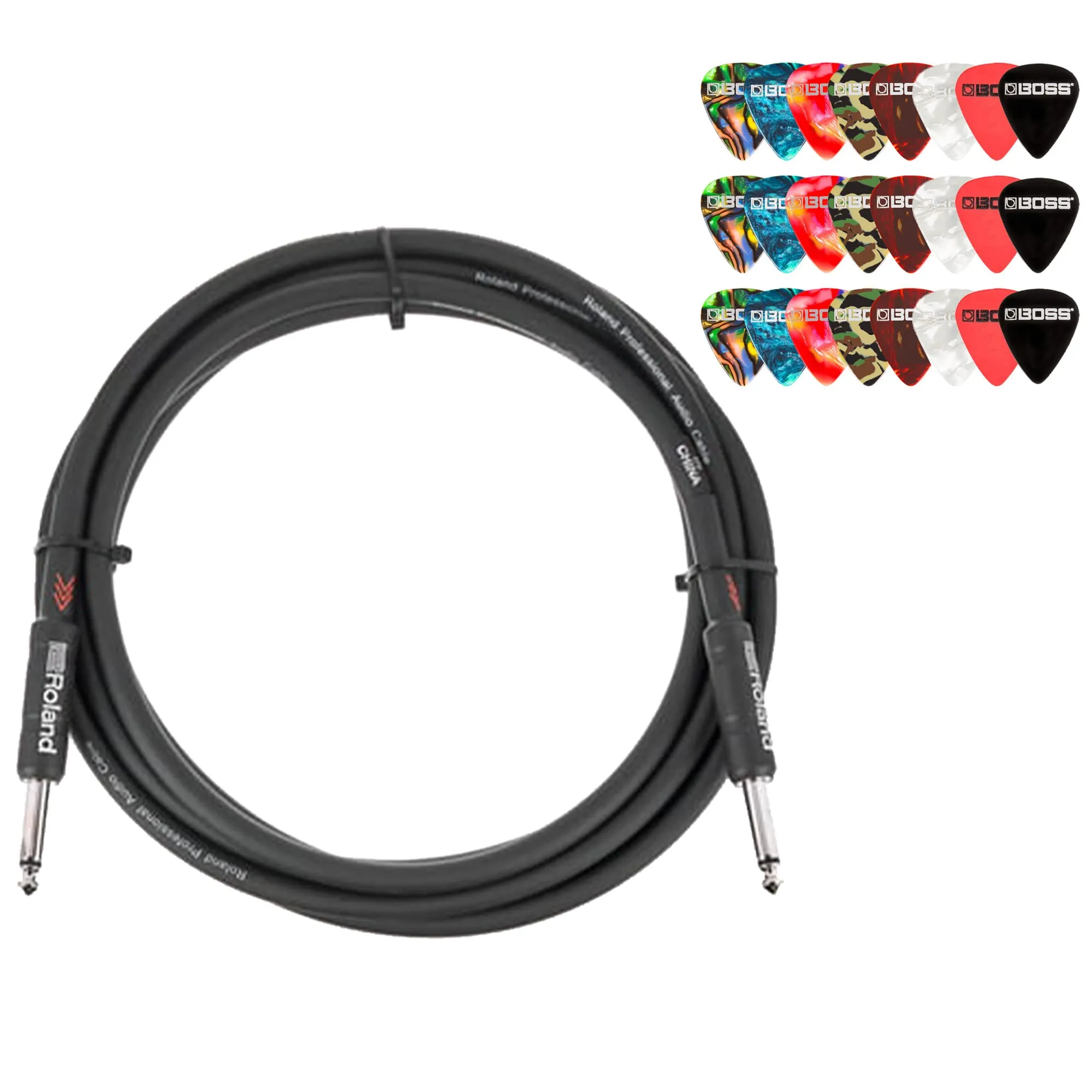 Roland 20-Foot Instrument Cable with Picks Bundle - Pure Sound, Low-Capacitance, Rugged Design