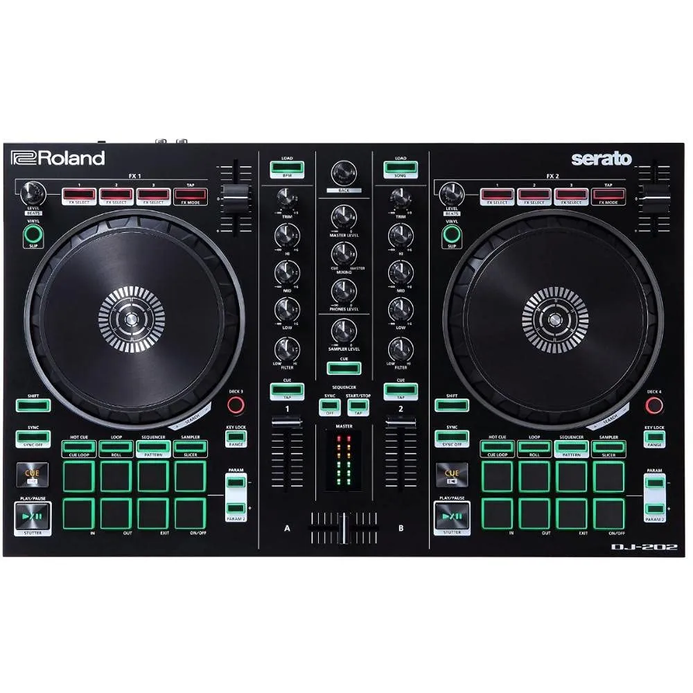 Roland DJ-202 2-Channel Serato DJ Controller with Drum Machine, Lightweight, USB-Powered, Rugged Design