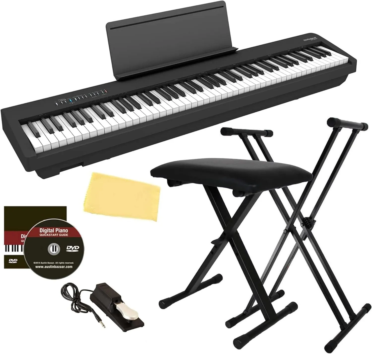 Roland FP-30X 88-Key Digital Piano Bundle - Adjustable Stand, Bench, Sustain Pedal, Lessons