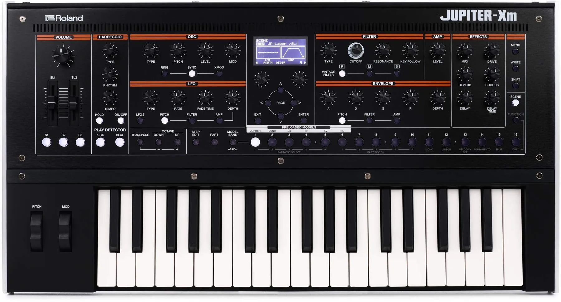 Roland JUPITER-XM Keyboard Synthesizer - 37-Key, Multi-Effects, USB Connectivity, XLR Outputs