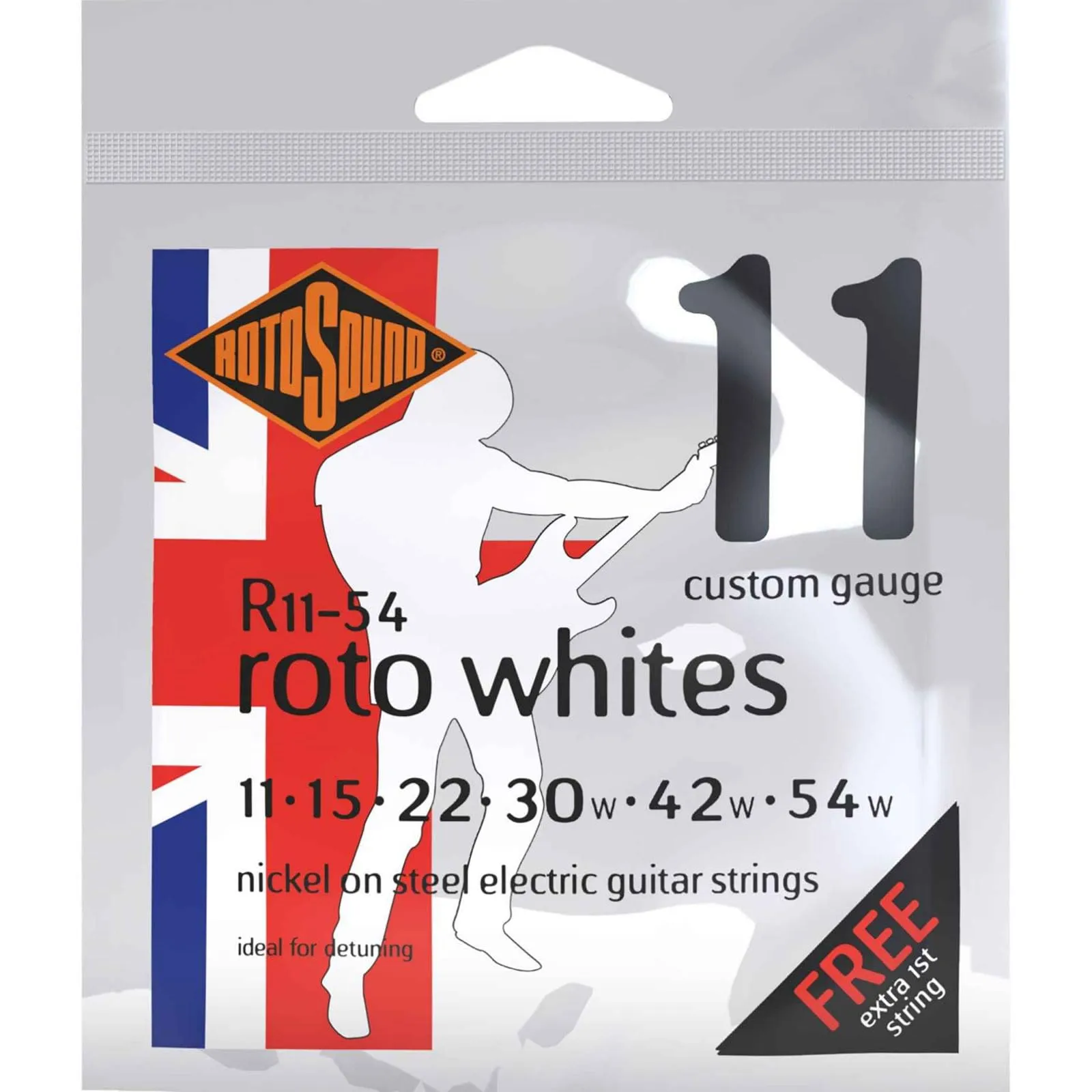 Rotosound R11-54 Roto Electric Guitar Set, White, Custom Gauge 11-54, Made in UK