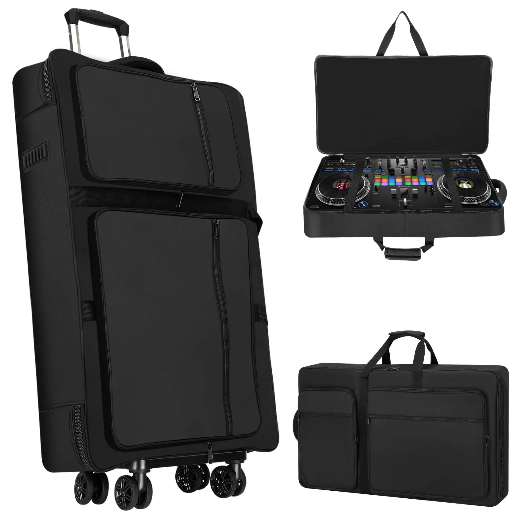 Saranna DJ Controller Case with Wheels, Padded, Multi-pocket, Fits DDJ 1000/1000SRT/FLX10/RX2/RX3/REV7