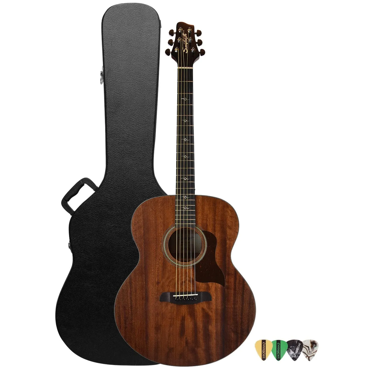 Sawtooth Mahogany Series Acoustic-Electric Jumbo Guitar with Hard Case, Solid Mahogany Top