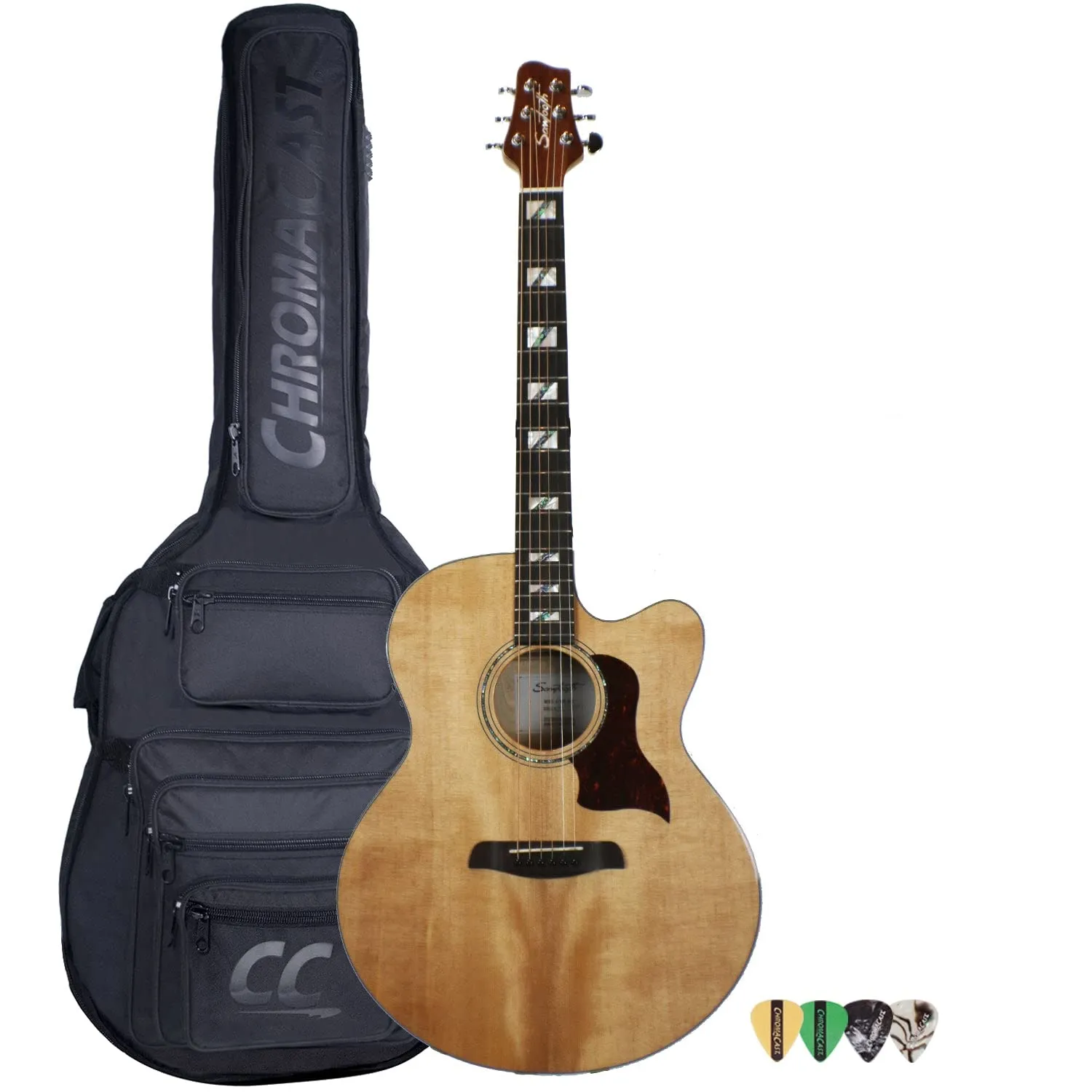 Sawtooth Maple Series Acoustic-Electric Jumbo Guitar with Padded Gig Bag and Pick Sampler