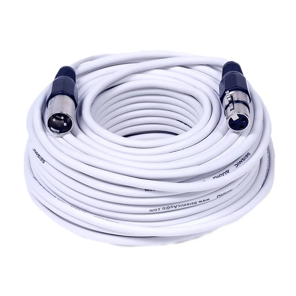 Seismic Audio 100 Foot White XLR Microphone Cable - Balanced, Shielded, Male-Female Connection