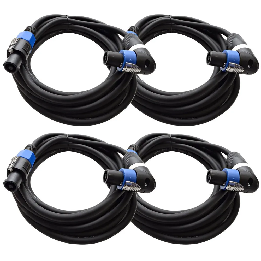 Seismic Audio TW12SRT15-4Pack 12 Gauge 15-Foot SpeakOn to Right Angle Speaker Cable Set