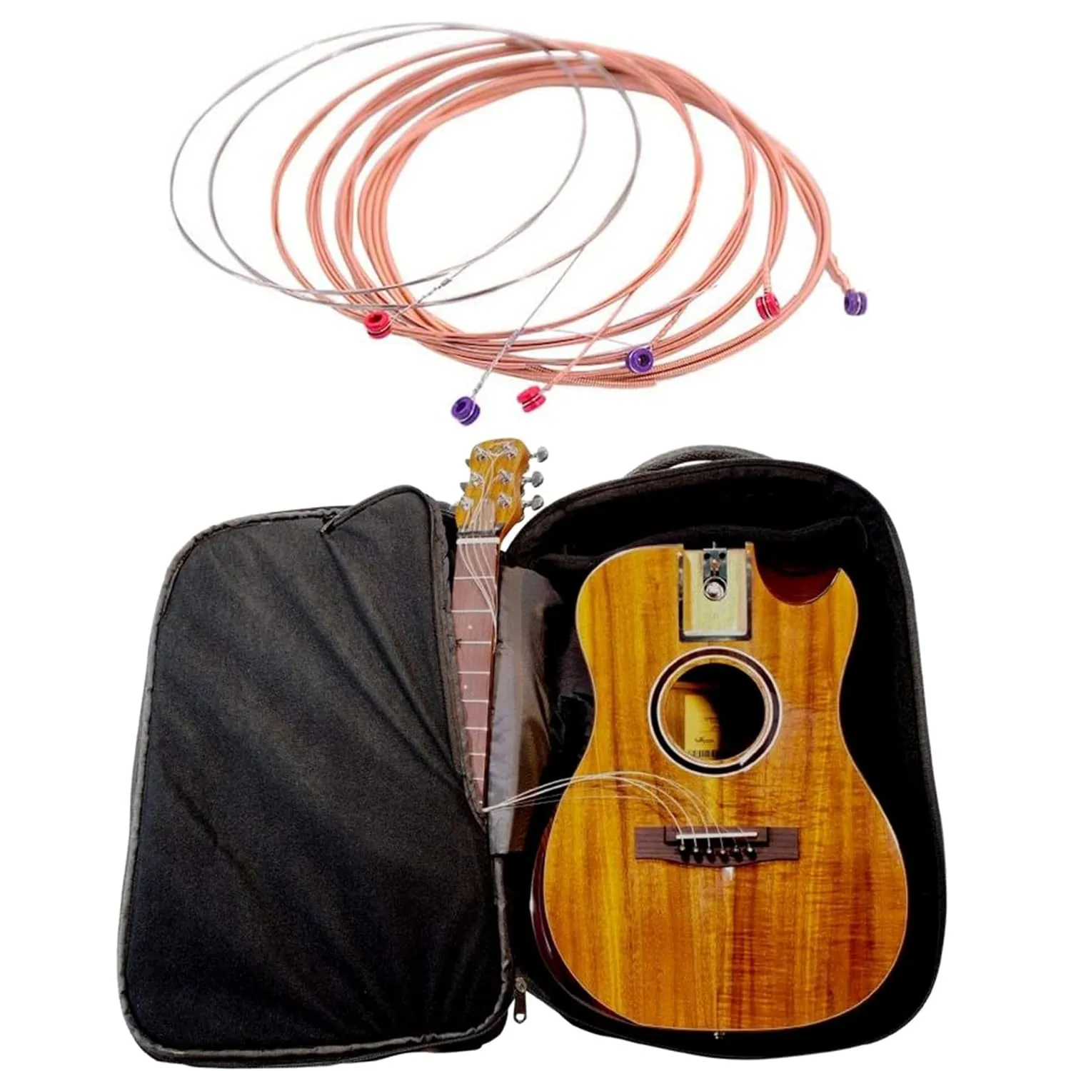 Solid Acacia Koa Travel Guitar - OF882C Acoustic-Electric with Collapsible System & Strings