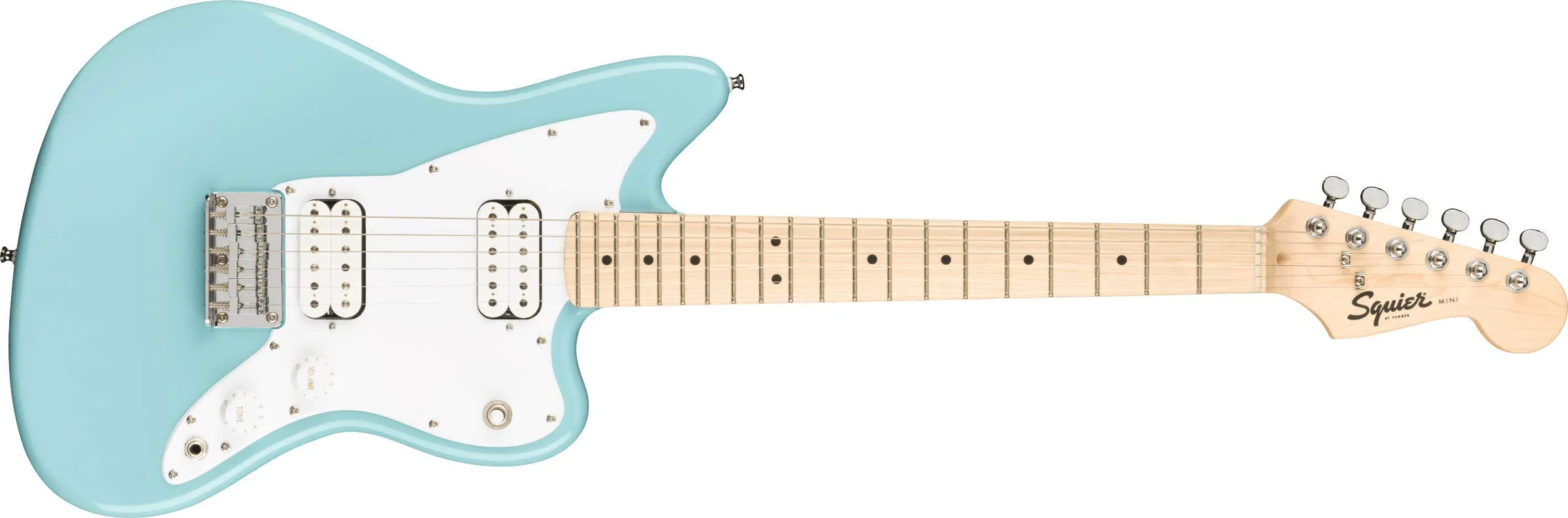 Squier Mini Jazzmaster Electric Guitar in Daphne Blue with Maple Fingerboard