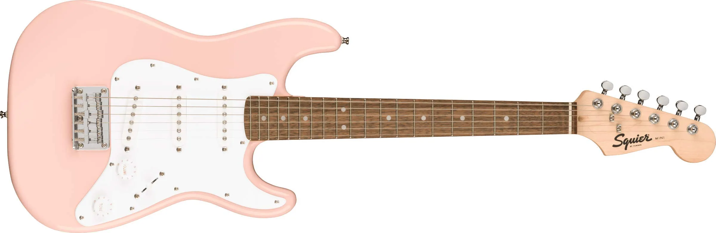 Squier Mini Stratocaster Electric Guitar - Shell Pink with Laurel Fingerboard, Lightweight Design