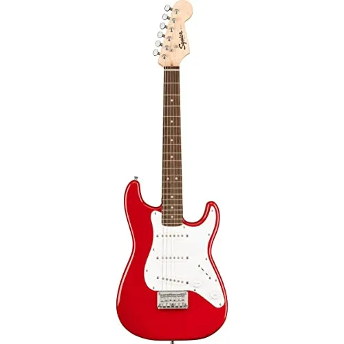 Squier Mini Stratocaster Electric Guitar, Dakota Red, Lightweight, 3 Single-Coil Pickups