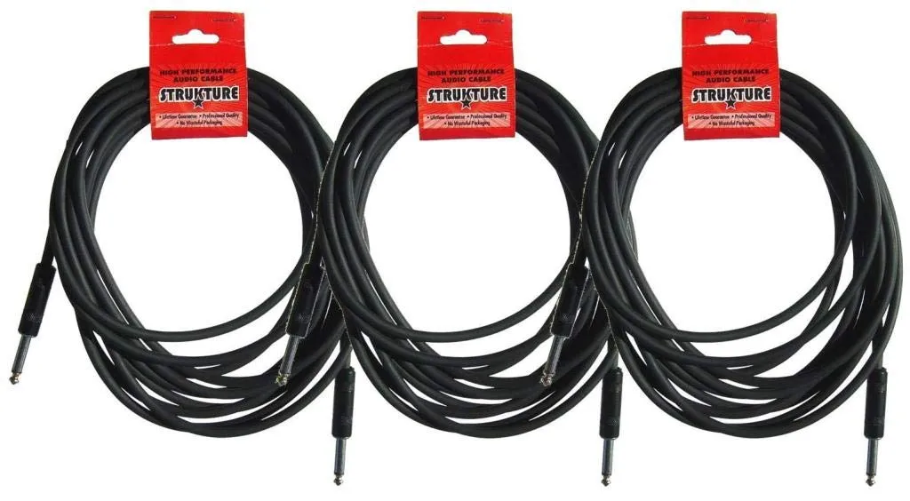 Strukture 3 Pack 18.6ft Instrument Cable, Premium Rubber, Thick ABS Sleeve, Lifetime Guarantee