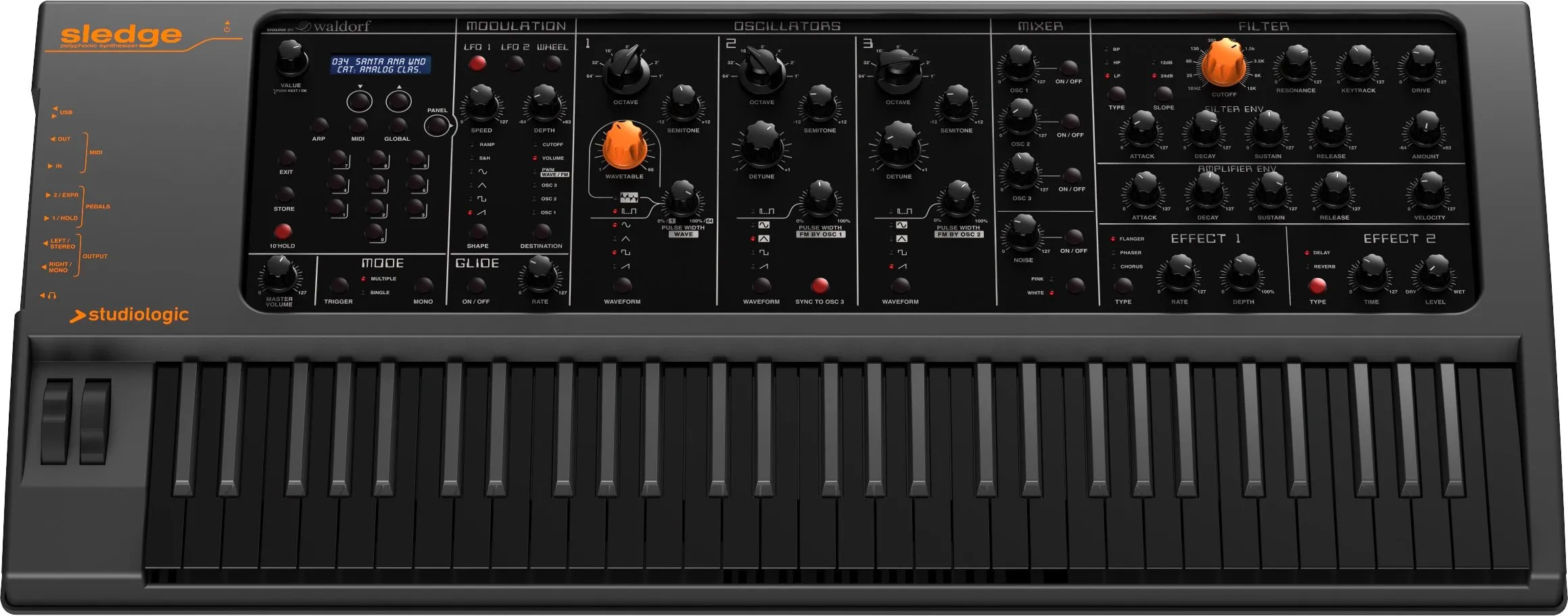 Studiologic Sledge 2 Black Edition Synthesizer 61-Key Semi-Weighted Keyboard with Aftertouch