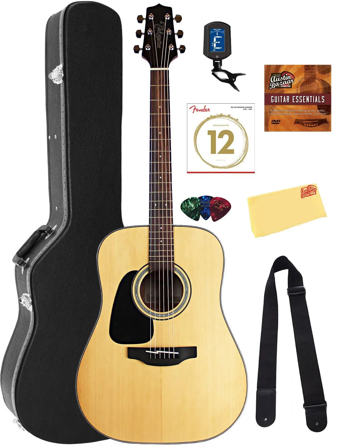 Takamine GD30LH Left-Handed Acoustic Guitar Bundle - Natural, Case, Tuner, DVD & More