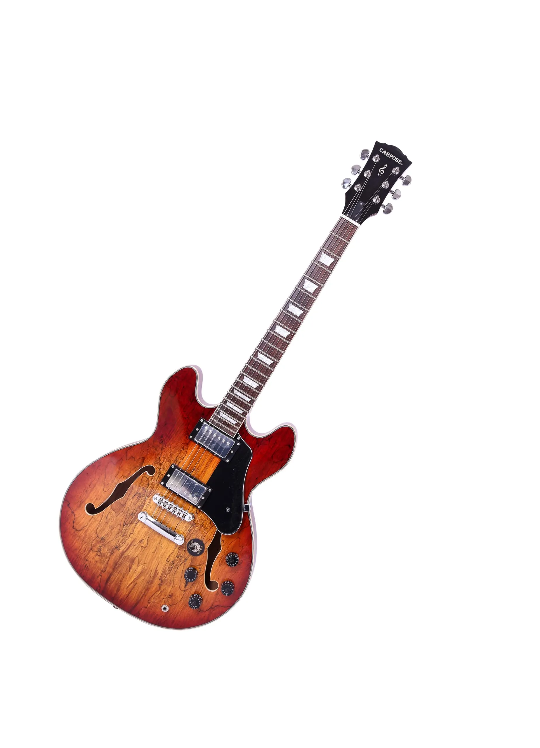 Unique Map Pattern Semi-Hollow Electric Guitar, 6-String, Rotten Wood Finish, Righthand Design