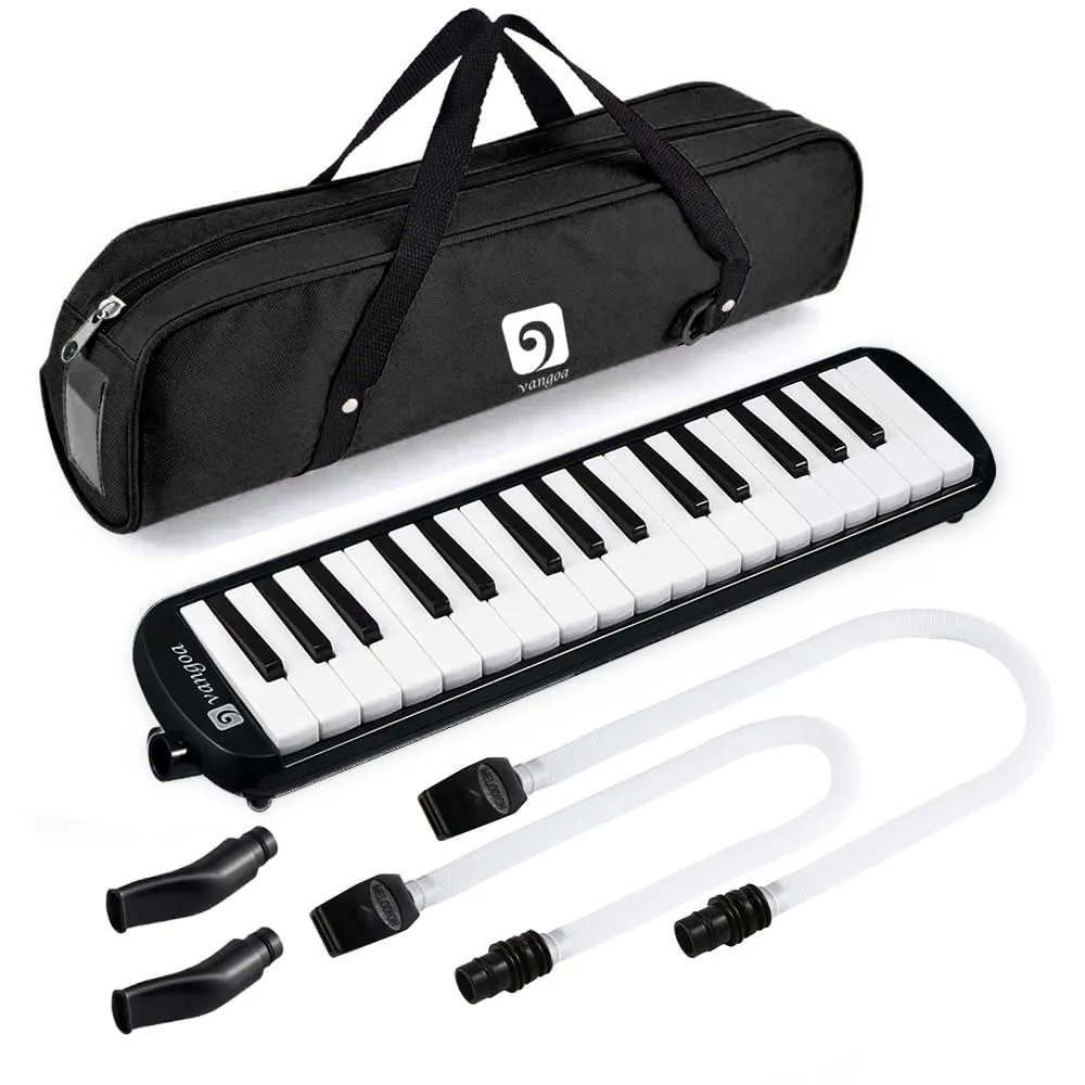 Vangoa 32 Key Melodica with Carrying Bag, Double Mouthpieces & Key Stickers - Black