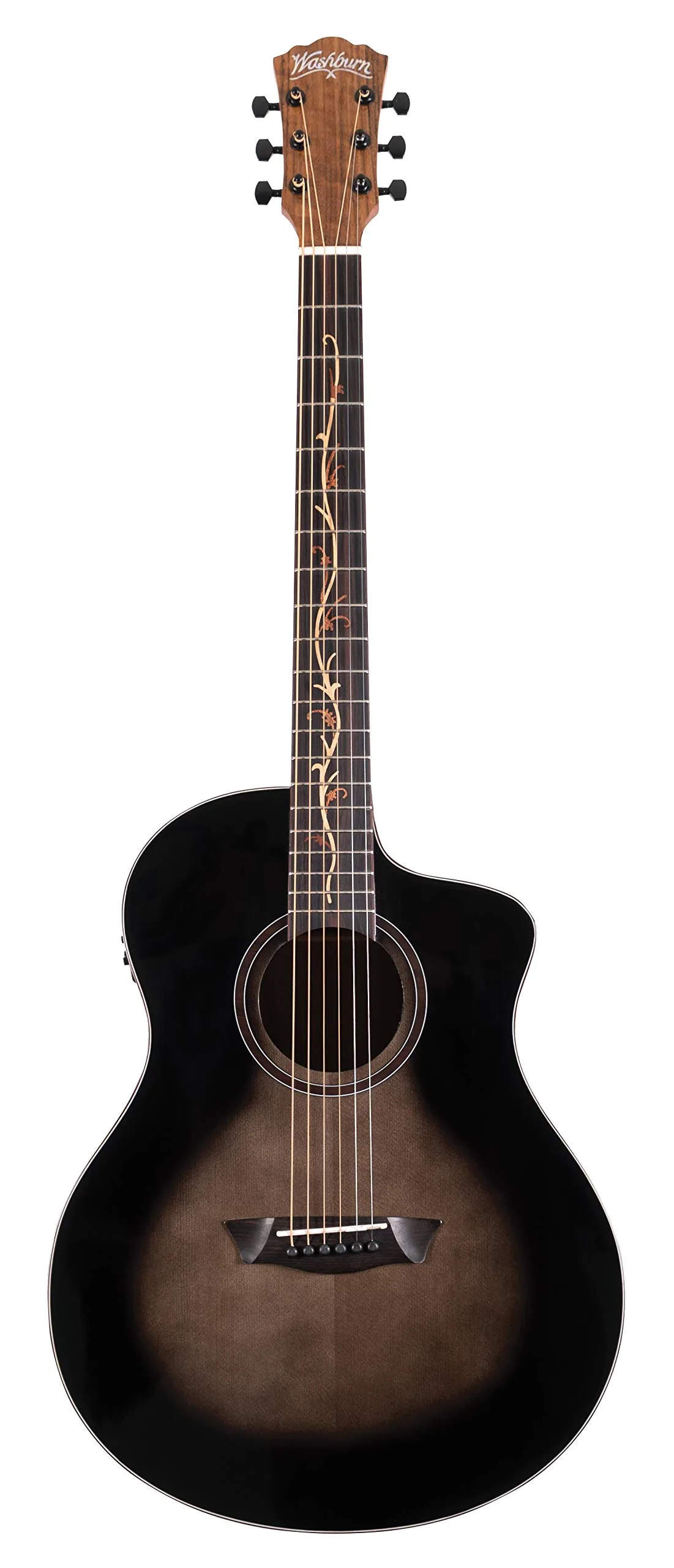 Washburn Bella Tono 6-String Acoustic-Electric Guitar, Gloss Charcoal Burst, Right-Handed