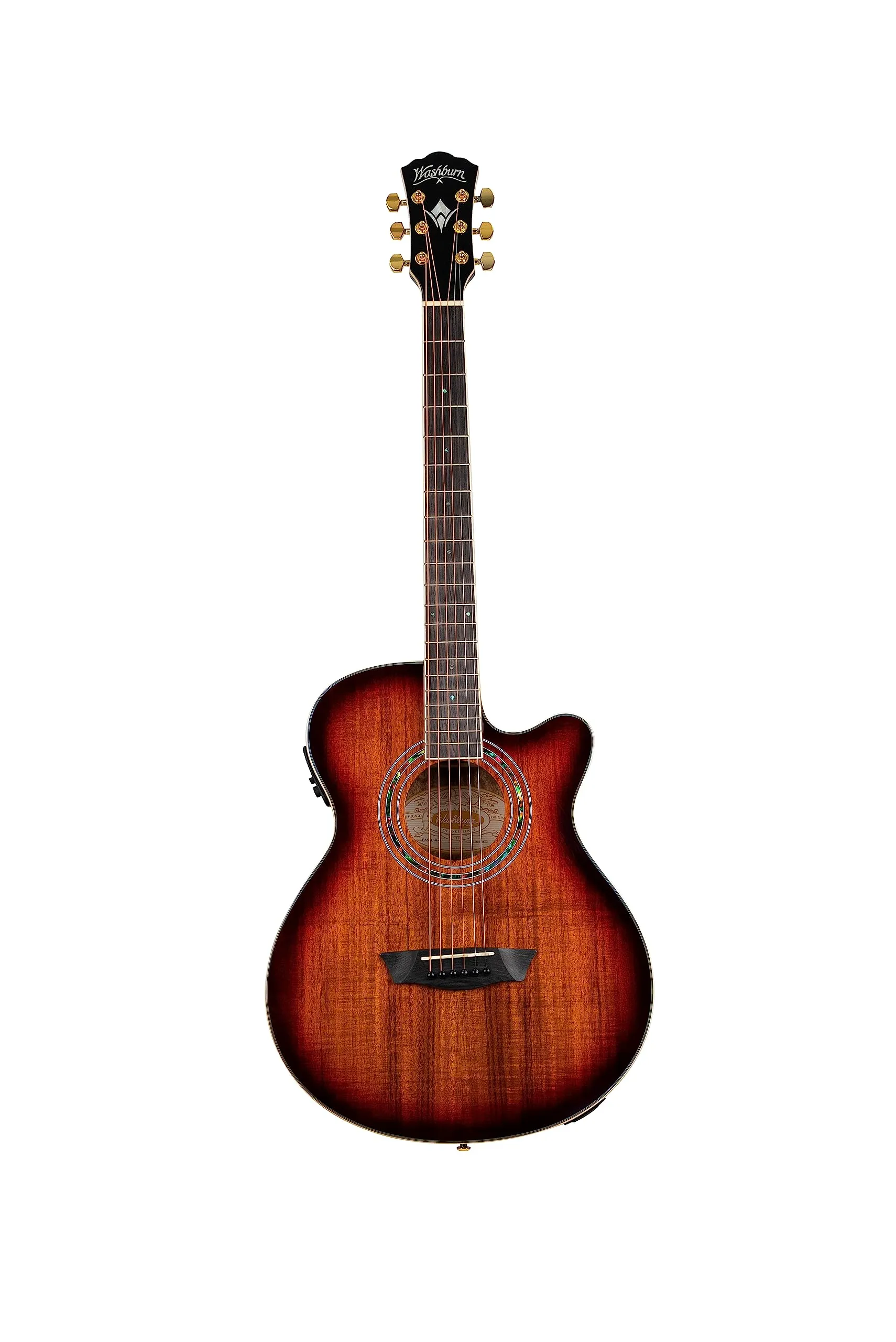 Washburn Festival Series EA55G Acoustic Electric Guitar, Koa Burst, Mini Jumbo, Right-Handed