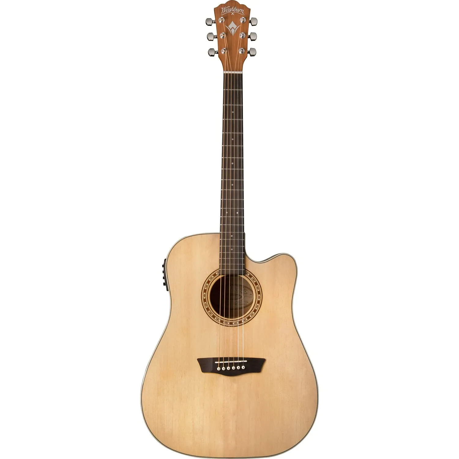 Washburn Harvest 6 String Acoustic-Electric Guitar, Natural, Solid Spruce Top, Barcus-Berry EQ4T