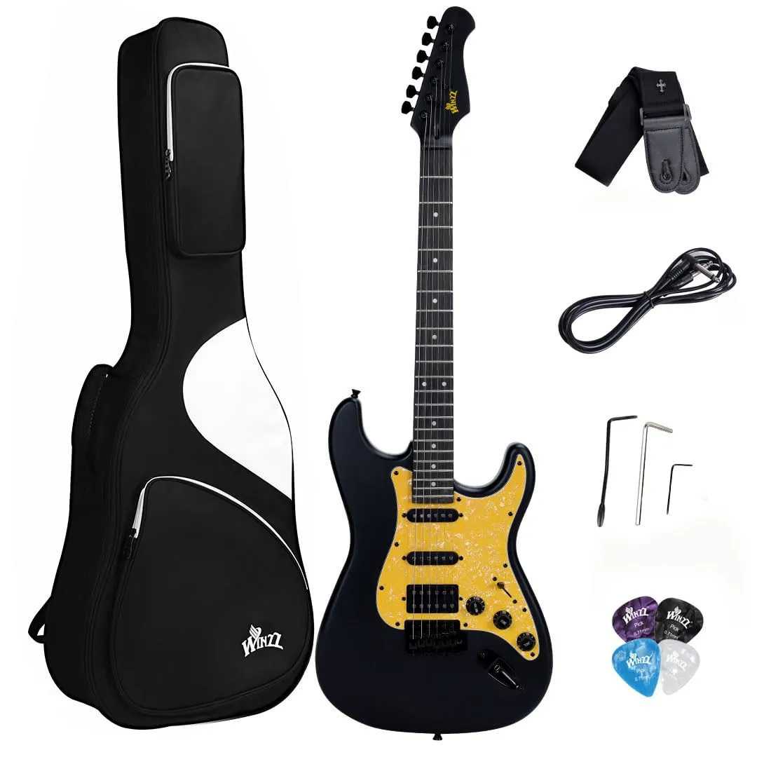 WINZZ EGS112H-BKM 39-inch Solid Poplar Electric Guitar Kit HSS Pickup in Black Matte