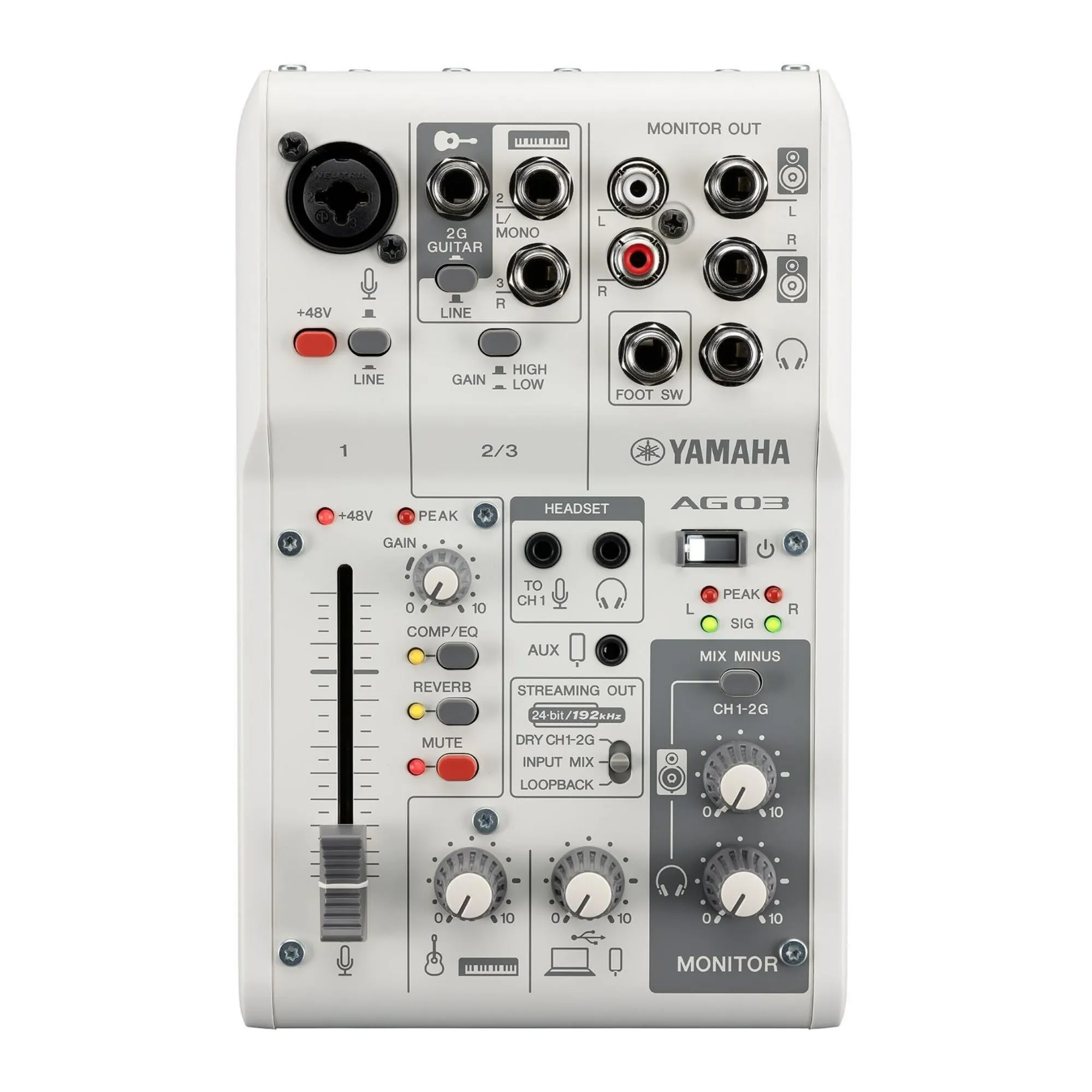 Yamaha AG03MK2 White 6-Channel Live Streaming Mixer with USB Interface and Steinberg Software