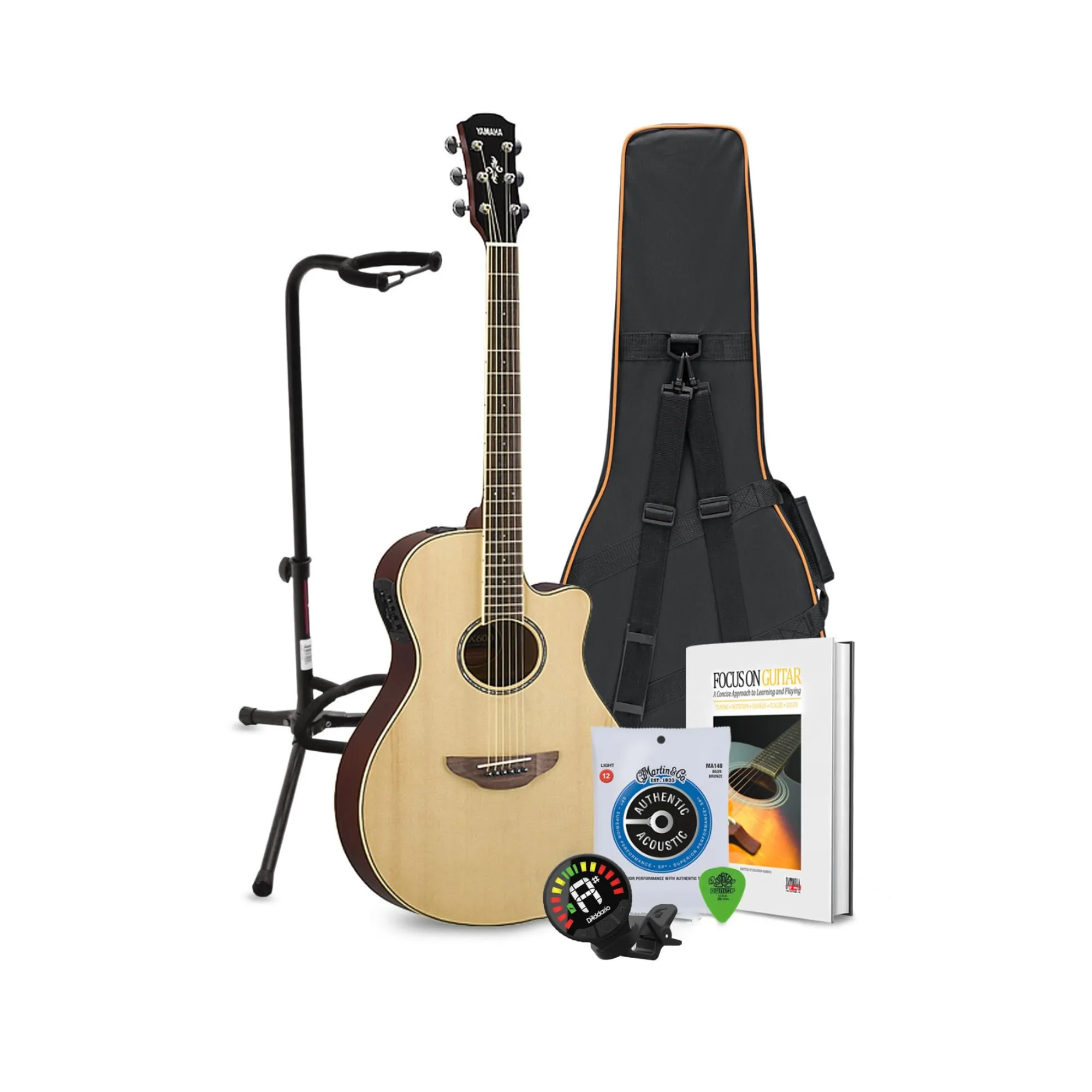 Yamaha APX600NA Natural Acoustic-Electric Guitar Bundle with Case, Tuner, Stand, Strings, Picks